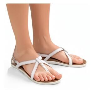 Vionic Palm Veranda White Leather T Bar Sandals Shoes Womens Size 11